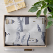 Nautical Lighthouse Coastal Blue Pattern (1) Seidenpapier (Geschenk)