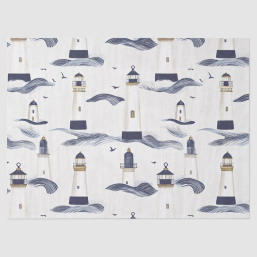 Nautical Lighthouse Coastal Blue Pattern (1) Seidenpapier (Vorderseite)