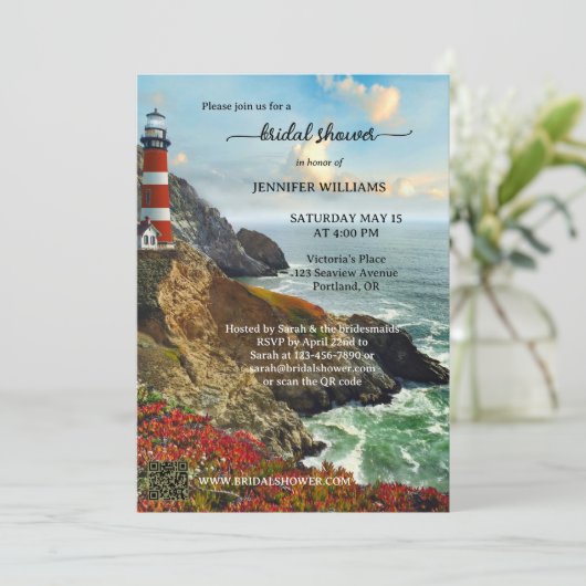 Nautical Lighthouse Coastal Brautparty Einladung (Stehend Vorderseite)