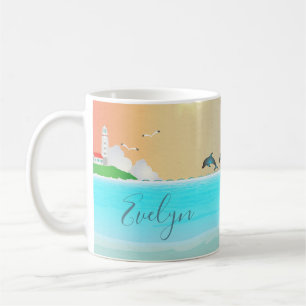 Nautical Lighthouse Custom Tasse with Delphins