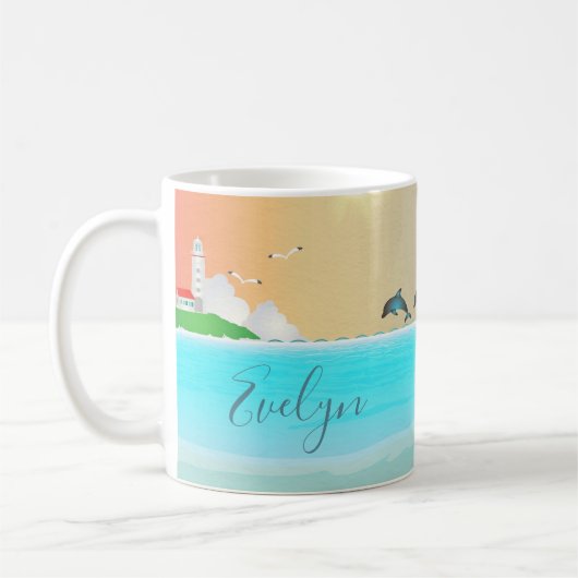 Nautical Lighthouse Custom Tasse with Delphins (Links)