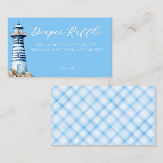 Nautical Lighthouse Diaper Raffle Ticket - Blau Begleitkarte (Vorne/Hinten)