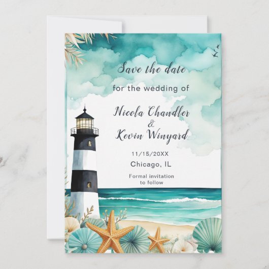 Nautical Lighthouse Empfang Save The Date (Vorderseite)