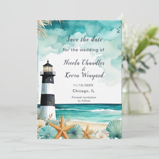 Nautical Lighthouse Empfang Save The Date (Stehend Vorderseite)