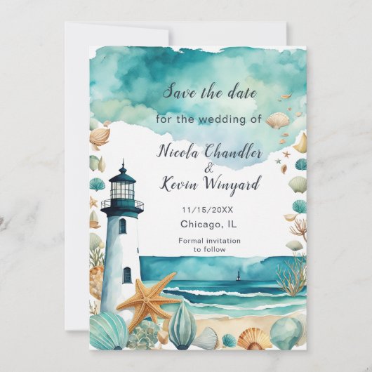 Nautical Lighthouse Empfang Save The Date (Vorderseite)