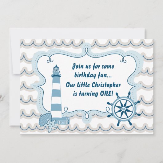 Nautical Lighthouse Erster Geburtstag Einladung fü (Vorderseite)