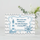 Nautical Lighthouse Erster Geburtstag Einladung fü (Stehend Vorderseite)