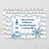 Nautical Lighthouse Erster Geburtstag Einladung fü (Vorne/Hinten)