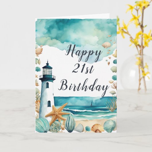 Nautical Lighthouse Geburtstag Karte (Gelbe Blume)