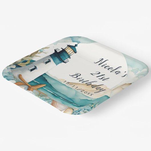 Nautical Lighthouse Geburtstag Pappteller (Gewinkelt)