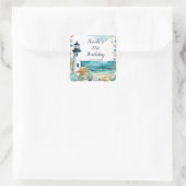 Nautical Lighthouse Geburtstag Quadratischer Aufkleber (Tasche)