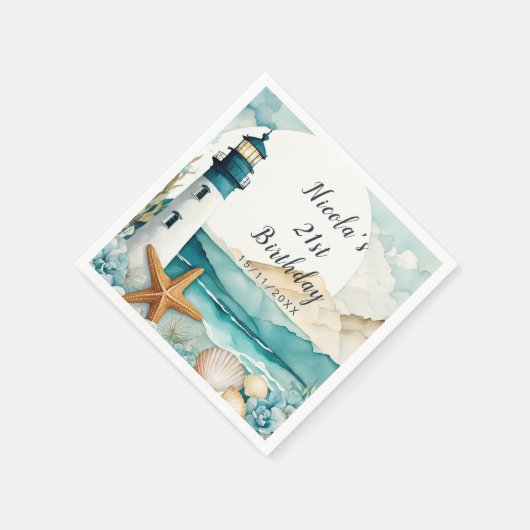 Nautical Lighthouse Geburtstag Serviette (Ecke)