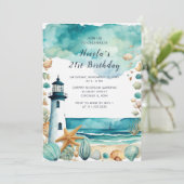 Nautical Lighthouse Geburtstagsparty Einladung (Stehend Vorderseite)