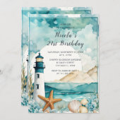 Nautical Lighthouse Geburtstagsparty Einladung (Vorne/Hinten)