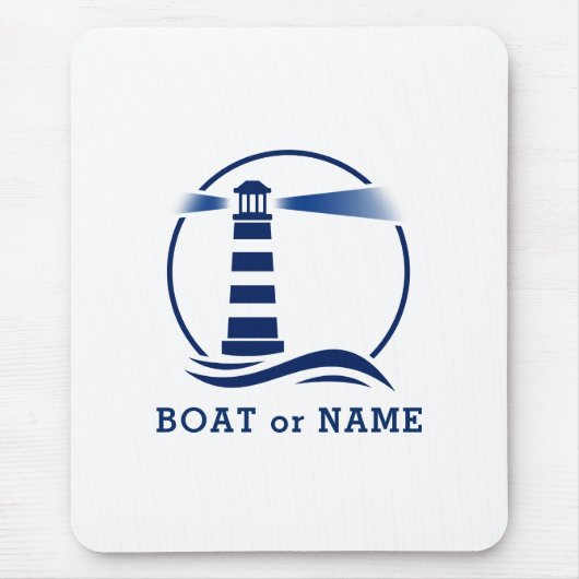 Nautical Lighthouse Ihr Boot oder Name Blue Mousepad (Vorne)