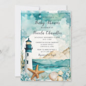 Nautical Lighthouse Kinderdusche Einladung (Vorderseite)