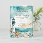 Nautical Lighthouse Kinderdusche Einladung (Stehend Vorderseite)