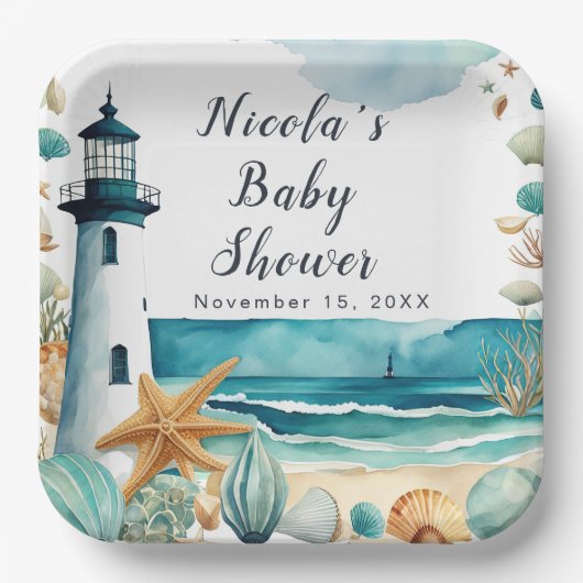 Nautical Lighthouse Kinderdusche Pappteller (Vorderseite)