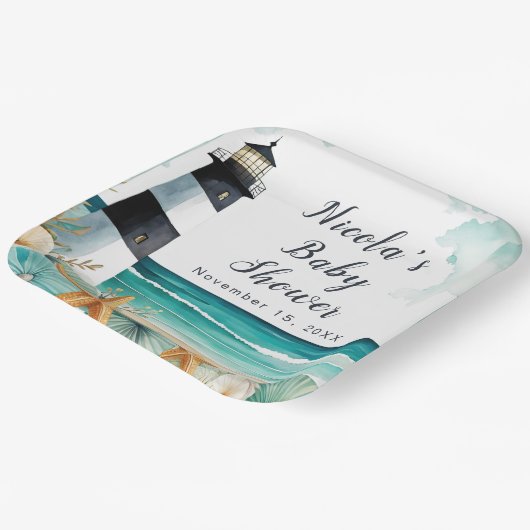 Nautical Lighthouse Kinderdusche Pappteller (Gewinkelt)