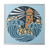 Nautical Lighthouse Ocean Night Scene Fliese (Vorderseite)