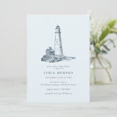 Nautical Lighthouse Ocean Seaside Showdusche Einladung (Stehend Vorderseite)