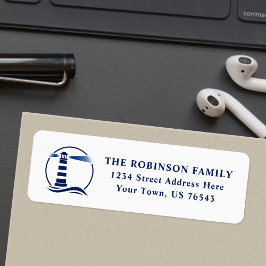 Nautical Lighthouse Ocean Waves Blue White Address