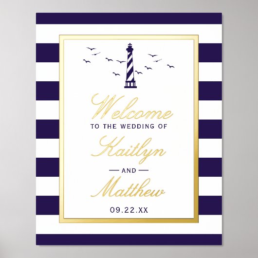 Nautical Lighthouse Real Foil Wedding Willkommensz Foliendrucke (Vorderseite)