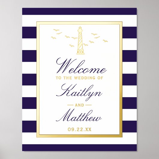 Nautical Lighthouse Real Foil Wedding Willkommensz Foliendrucke (Vorderseite)