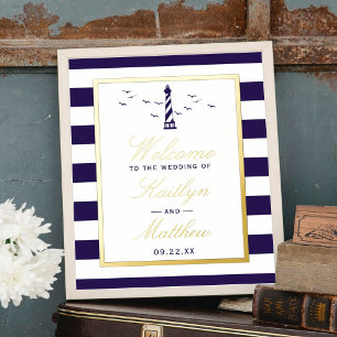 Nautical Lighthouse Real Foil Wedding Willkommensz Foliendrucke