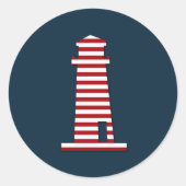Nautical Lighthouse Red White Blue Coastal Beach Runder Aufkleber (Vorderseite)