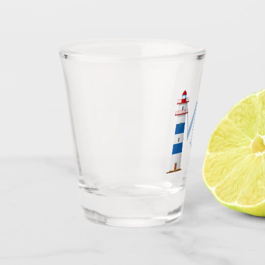 Nautical Lighthouse Red White Blue Monogram Schnapsglas (Links)