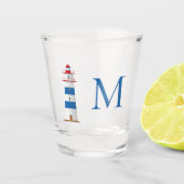 Nautical Lighthouse Red White Blue Monogram Schnapsglas (Vorderseite)