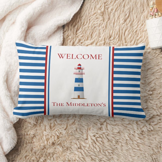 Nautical Lighthouse Red White Blue Streifen Lendenkissen (Decke)