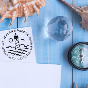 Nautical Lighthouse Round Wedding Rücksendeadress Permastempel