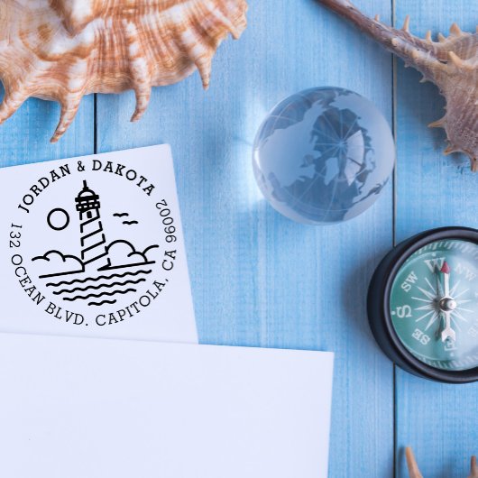 Nautical Lighthouse Round Wedding Rücksendeadresse Permastempel