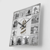 Nautical Lighthouse Rustic Wood Schwarz-weiße Foto Quadratische Wanduhr (Winkel)