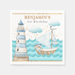 Nautical Lighthouse Sailboat Birthday Napkins Serviette