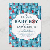 Nautical Lighthouse Sailboat Boys Babydusche Einladung (Vorne/Hinten)