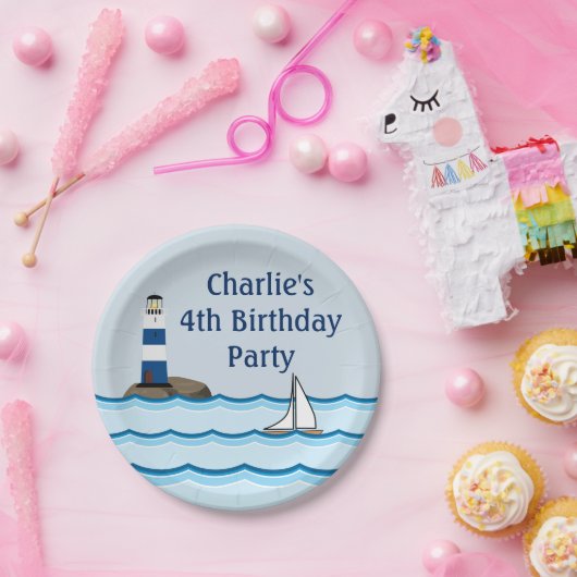 Nautical Lighthouse Scene Custom Birthday Pappteller (Party)