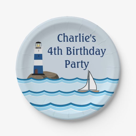 Nautical Lighthouse Scene Custom Birthday Pappteller (Vorderseite)