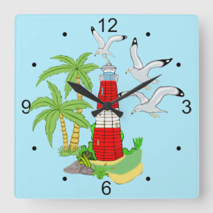 Nautical Lighthouse Scene Square Clock Quadratische Wanduhr