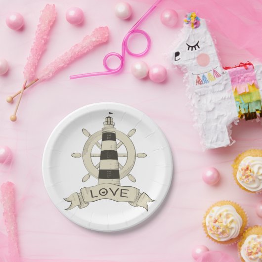 Nautical Lighthouse & Ship Whep Wedding Party Pappteller (Party)
