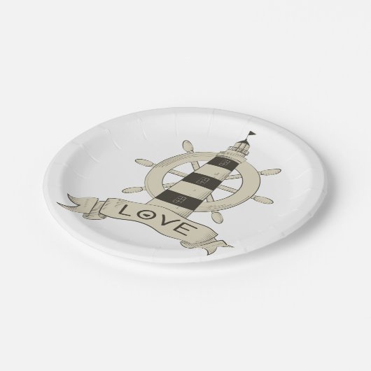 Nautical Lighthouse & Ship Whep Wedding Party Pappteller (Schrägansicht)