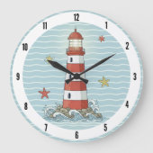 Nautical Lighthouse & Starfish ID1249 Große Wanduhr (Vorderseite)