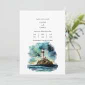 Nautical Lighthouse Starry Moon Night Sky Wedding Einladung (Stehend Vorderseite)