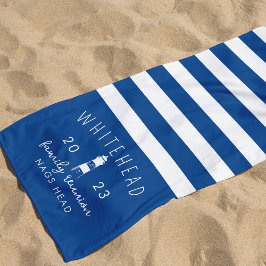 Nautical Lighthouse Stripe Blue Monogram Strandtuch