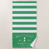 Nautical Lighthouse Stripe Kelly Green Monogram Strandtuch (Vorderseite)