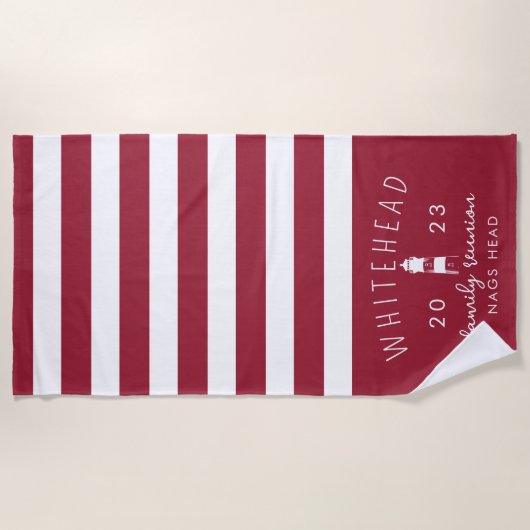 Nautical Lighthouse Stripe Red Monogram Strandtuch (Vorderseite)