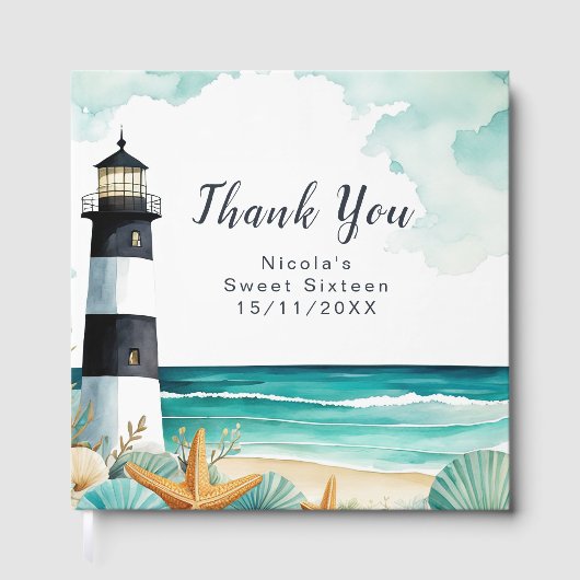Nautical Lighthouse Sweet Sixteen Birthday Gästebuch (Vorderseite)