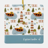 Nautical Lighthouse und Boat Kid Muster Weihnachte Keramikornament (Vorderseite)